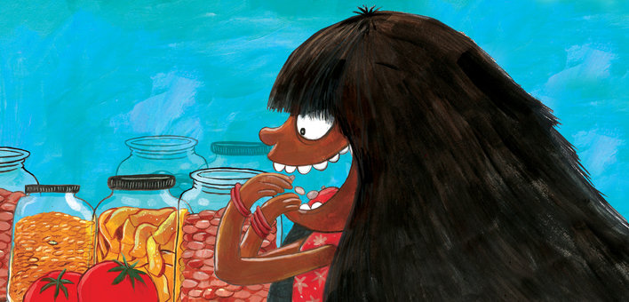 A girl eating with joy