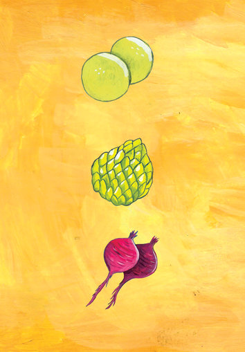Sweet lime, custard apple and beetroot