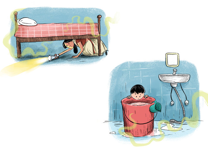 Woman is searching under a bed