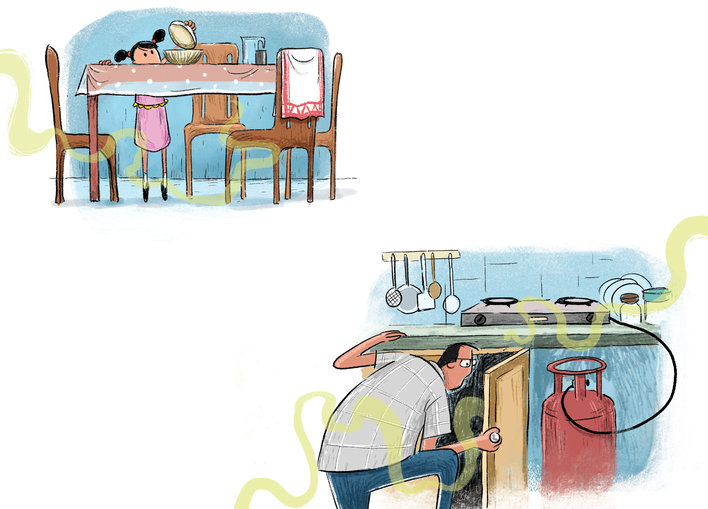 Man searching inside a cabinet