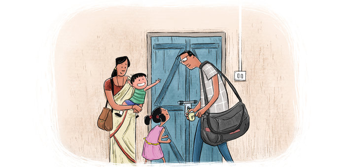 Man opening the door of his house