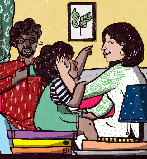 Girl with mother and father