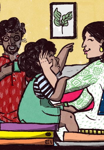 Girl with mother and father