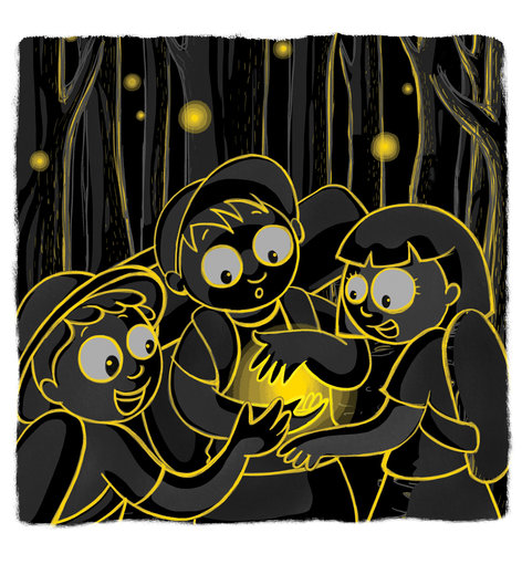 Children watch firefly glowing