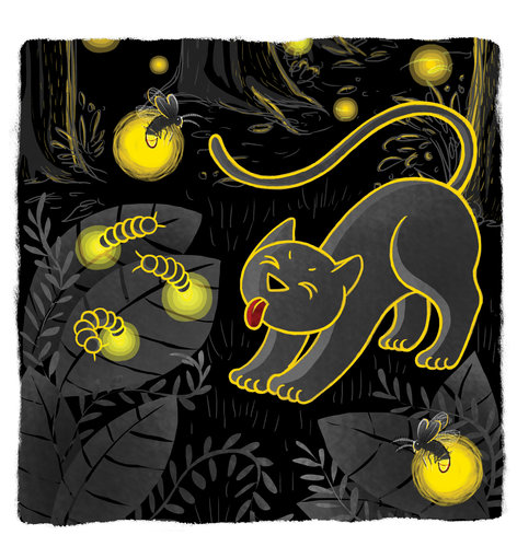 Fireflies chasing predators at night