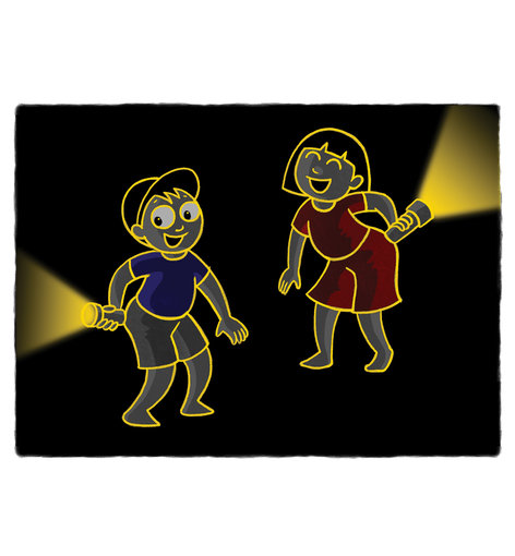 Girl and boy with torches
