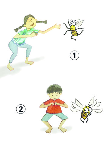Girl and boy playing with bees
