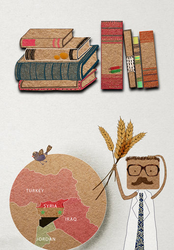 The scientist thinking, books