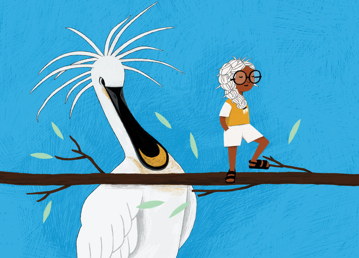 A spoonbill and a boy
